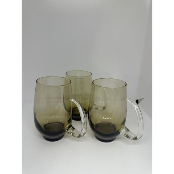 VTG Libbey Tempo Brown Tankard Mugs Set of 3 Smoke Glass Retro Bar 2.75"x5" - Picture 7 of 11